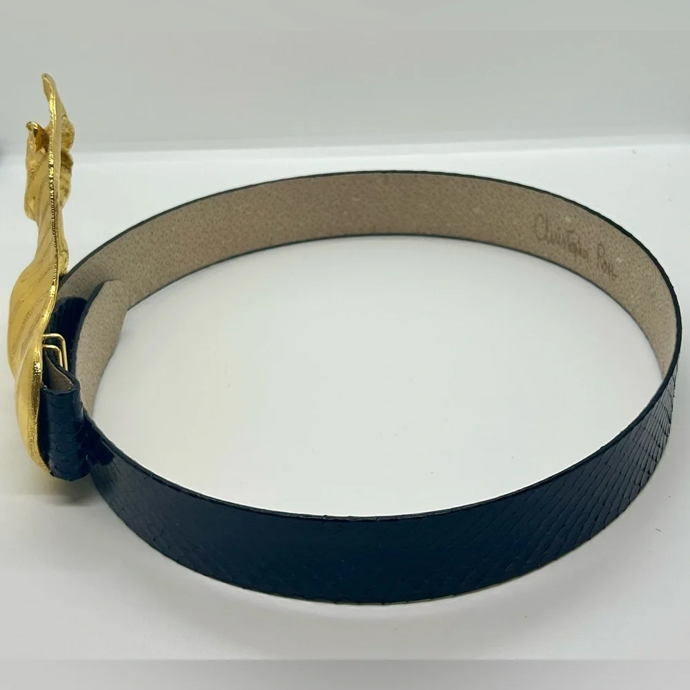 Christopher Ross Vintage Signed 24K Gold Plated Zebra Navy Blue Snakeskin Belt
